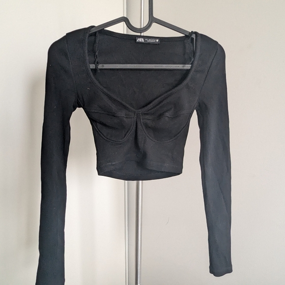 Zara Black Sweetheart Crop Top - Picture 1 of 5